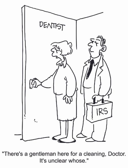 'There's a gentleman here for a cleaning, Doctor. It's unclear whose.'