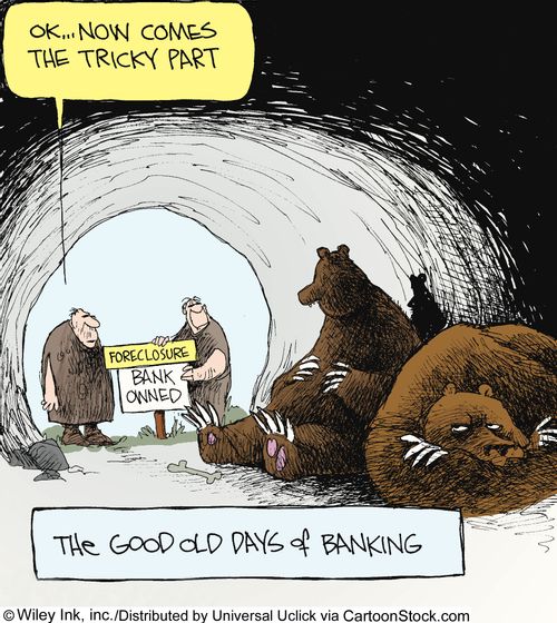 The good old days of banking: 'Ok. . . now comes the tricky part.'