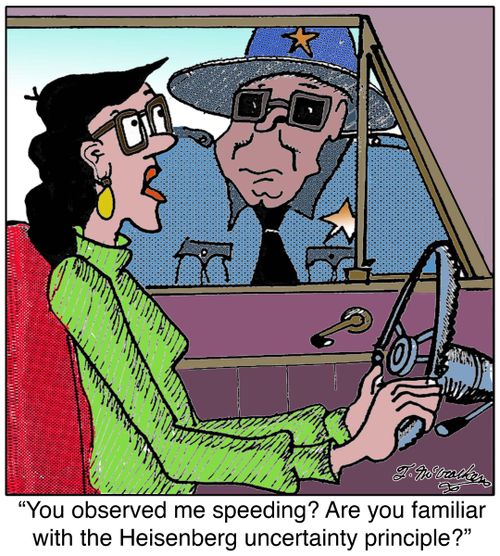 You observed me speeding? Are you familiar with the Heisenberg uncertainty principle?