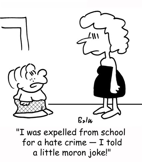 'I was expelled from school for a hate crime -- I told a little moron joke!'