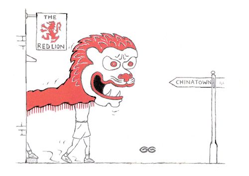 The red lion pub in Chinatown.