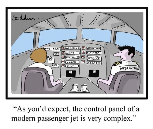 "As you'd expect, the control panel of a modern passenger jet is very complex."
