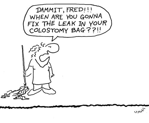 Leak in Colostomy Bag.