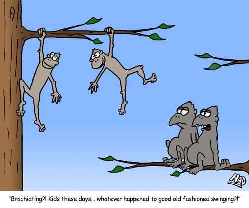 'Brachiating?! Kids these days... whatever happened to good old fashioned swinging?!'