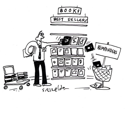 Bookshop with Best sellers getting pushed into the Remainders basket.