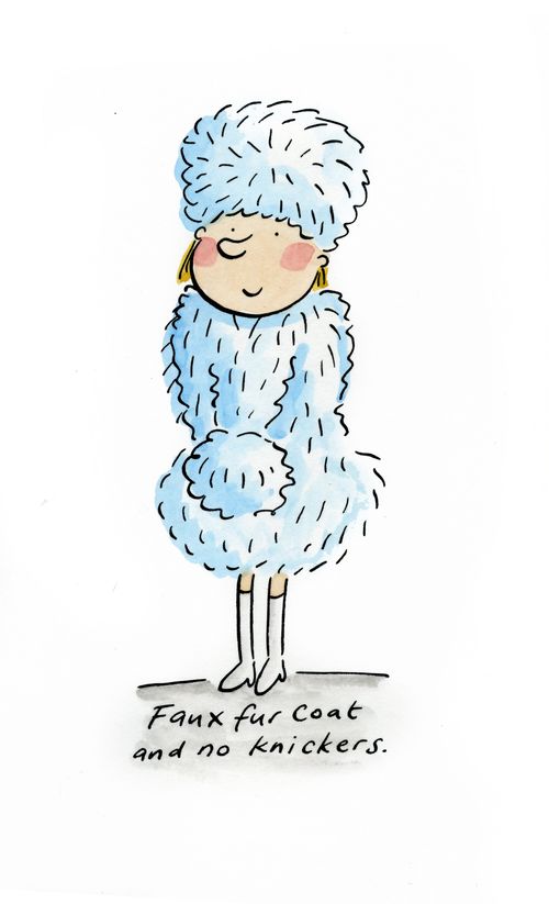Faux fur coat and no knickers