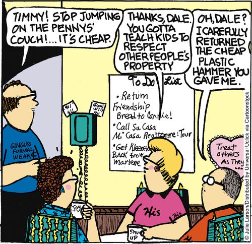 'Timmy! Stop jumping on Penny's couch!. . . It's cheap!'