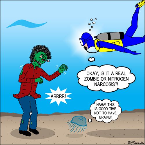 "Okay, is it a real zombie or nitrogen narcosis?!"