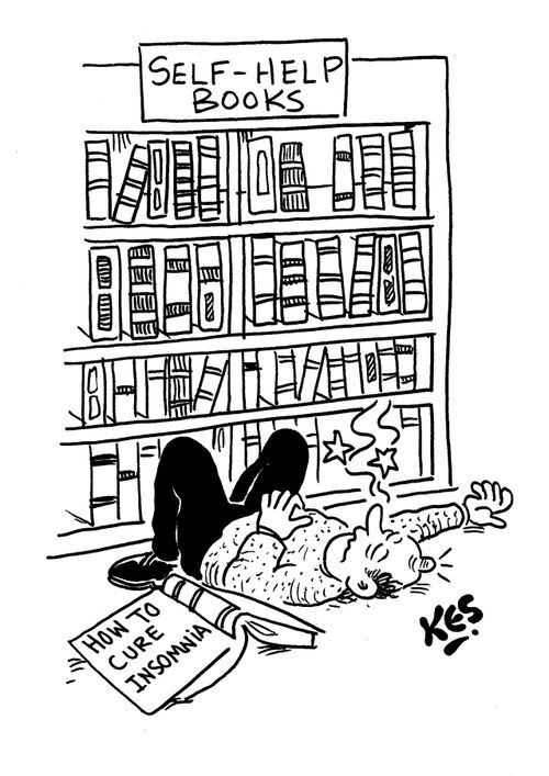 Man is knocked unconscious by book entitled; 'How to cure insomnia'.