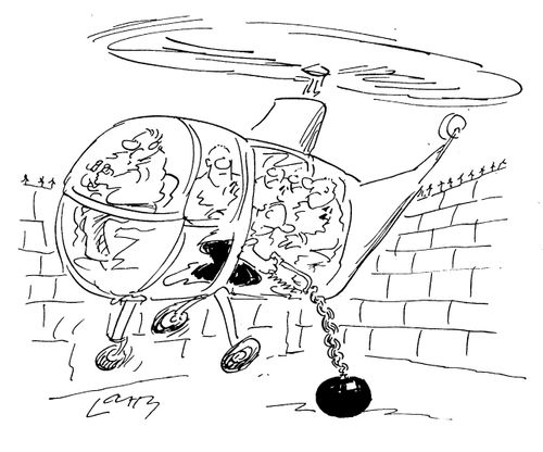 Helicopter weighed down by ball and chain
