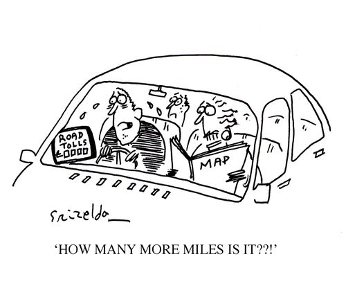 Driver with Road Toll meter in car yelling 'How many more miles is it??!'
