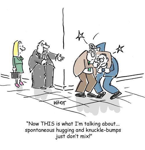 Hugs and knucklebumps don't mix.