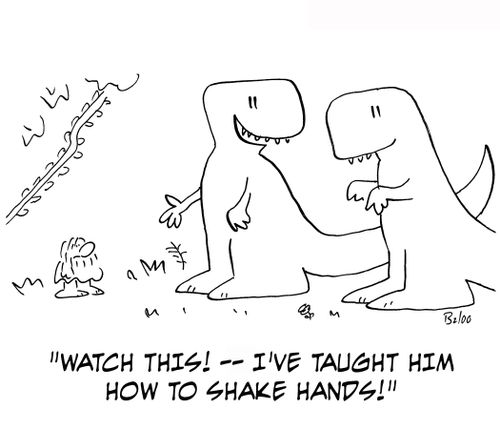 'Watch this! — I've taught him how to shake hands!'