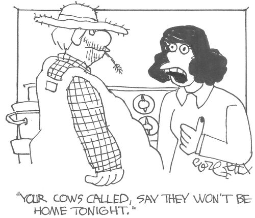 'Your cows called, say they won't be home tonight.' 