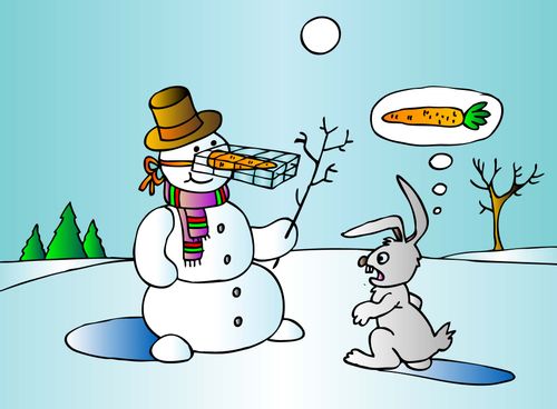 Snowman has cage protecting his nose.