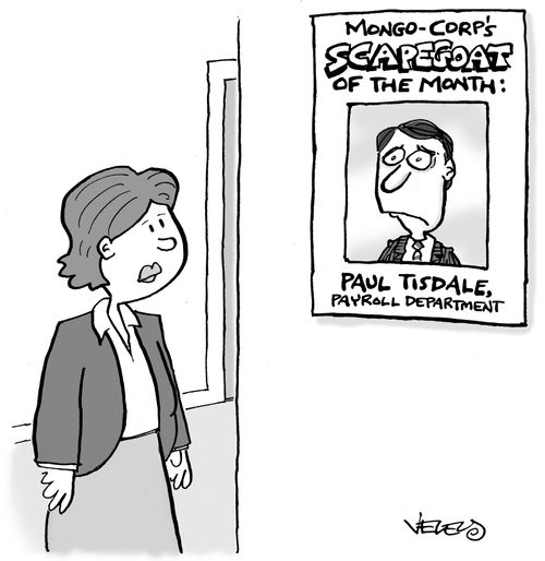 Corporate Scapegoat of the Month (Poster hanging on company hallway)