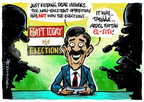 "Just kidding, dear viewers. The non-existent opposition has NOT won the election...."