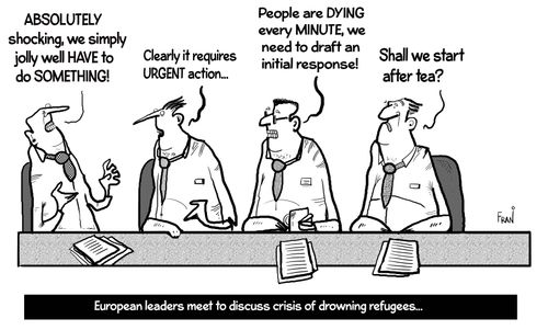 European leaders meet to discuss crisis of drowning refugees.