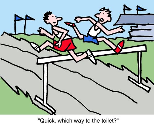 "Quick, which way to the toilet?"
