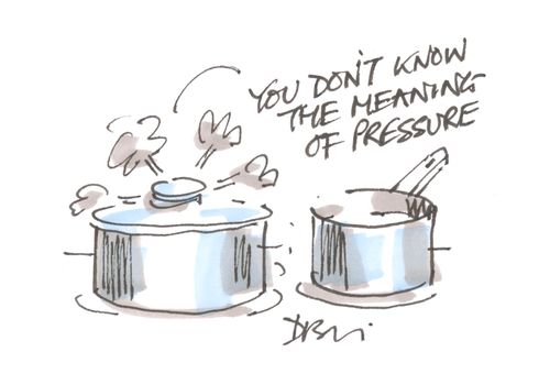 A pressure cooker tells a saucepan that, 'You don't know the meaning of pressure.' 