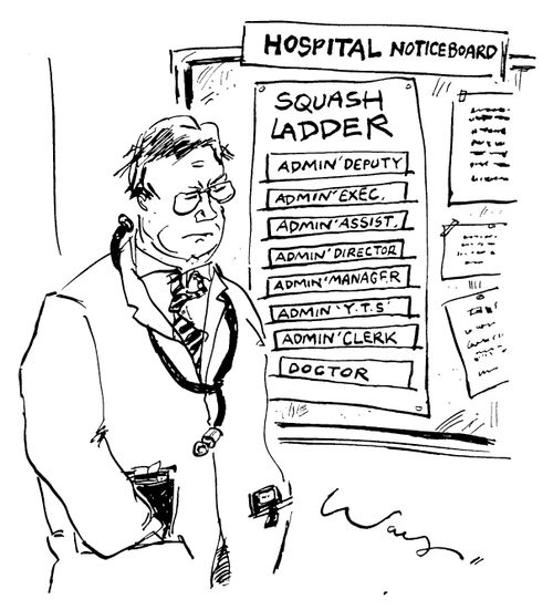 'Hospital staff, squash ladder'