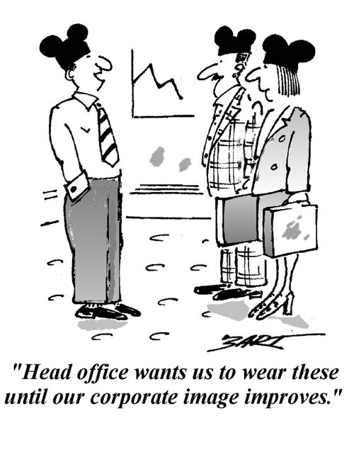 "Head office wants us to wear these until our corporate iamge improves."