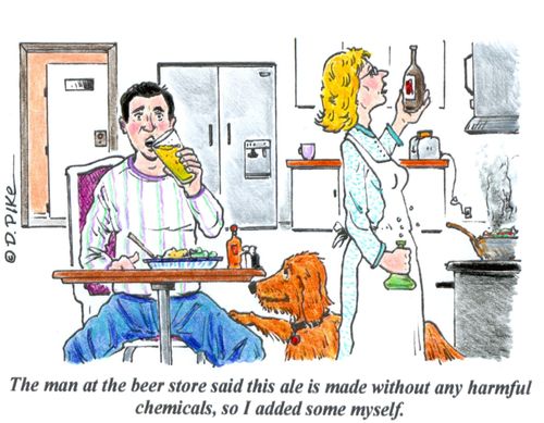 'The man at the beer store said this ale is made without any harmful chemicals, so I added some myself.'