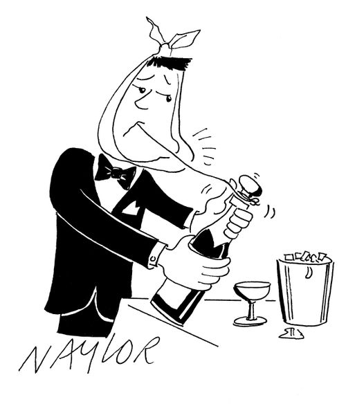 Man Trying to Uncork Champagne.