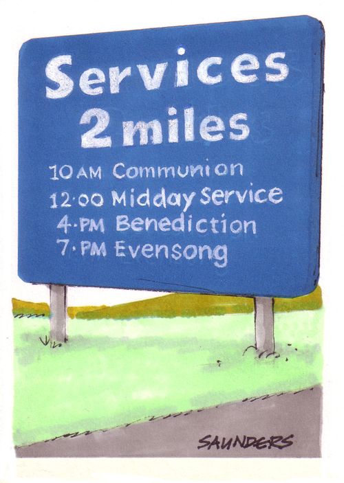 Services 2 Miles: 10 am - communion, 12:00  - Midday Service, 4 pm - Benediction and 7 pm - Evensong.