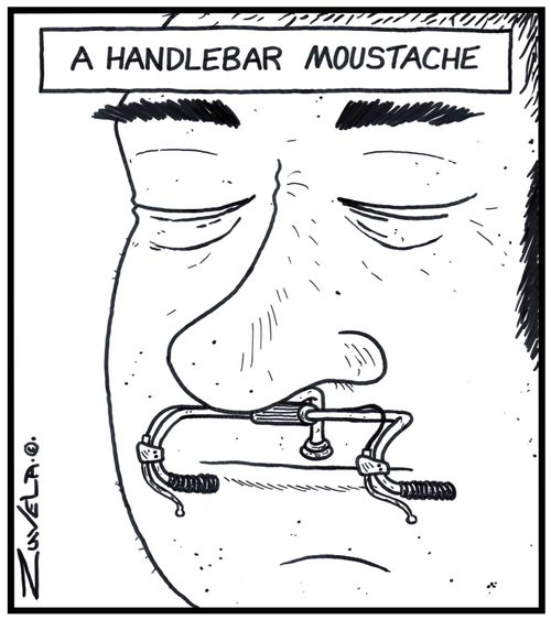 A handlebar moustache.