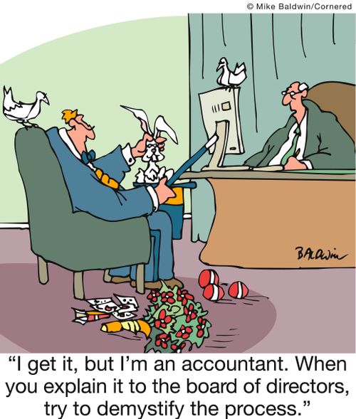 'I get it, but I'm an accountant. When you explain it to the board of directors, try to demystify the process.'