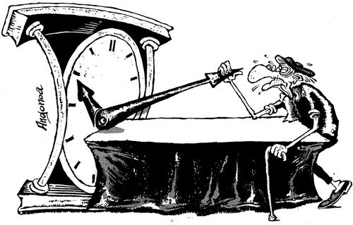 Old man fighting against time with an arm wrestle.