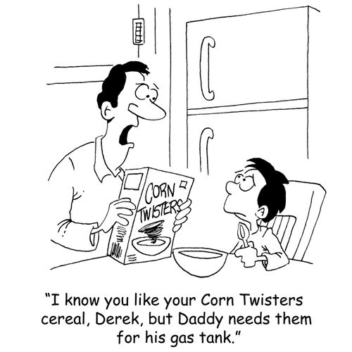 'I know you like Corn Twisters cereal, Derek, but Daddy needs them for his gas tank.'