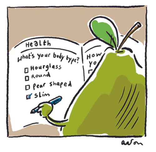 Deluded pear thinks she has a slim body shape.
