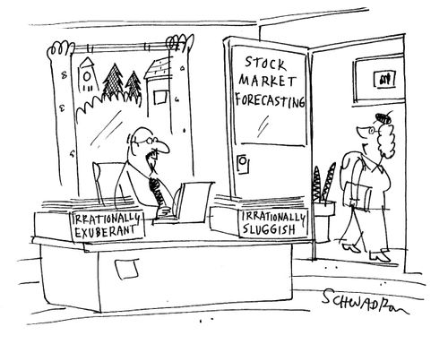 Desk trays for 'irrationally exuberant' and 'irrationally sluggish'.
