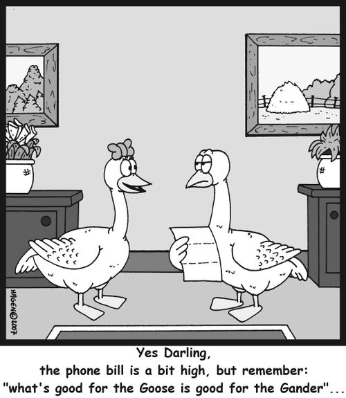 Yes Darling, the phone bill is a bit high, but remember: 'What's good for the Goose is good for the Gander'...