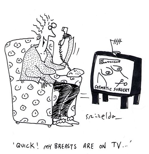 Cosmetic surgery on TV screen - 'Quick! My breasts are on TV...'