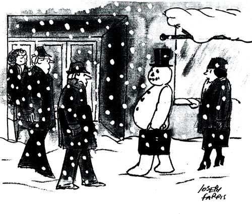 Snowman going to work.