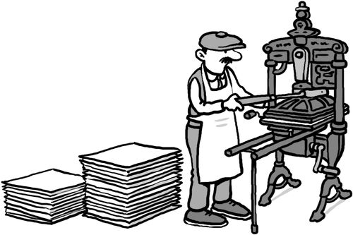 An old-fashioned printer using an Albion press.