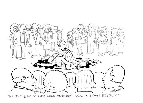 'For the love of God, does anybody have a stain stick?'