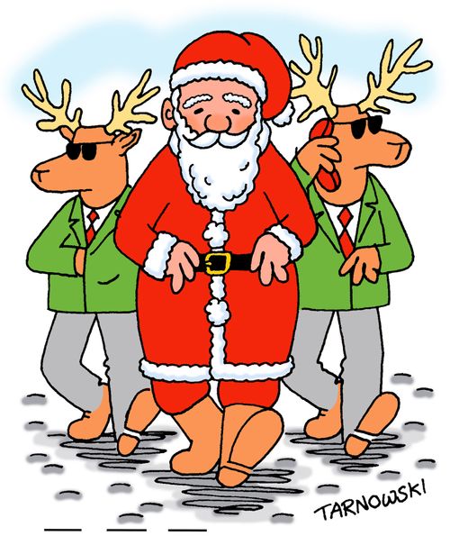Santa with reindeer minders.