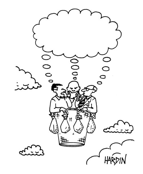 Hot air ballon, but with the ballon replaced by a thought bubble.