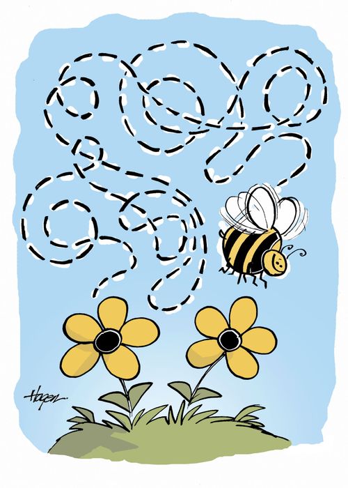 Bee flying to another flower.