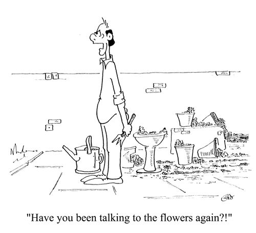 "Have you been talking to the flowers again?"