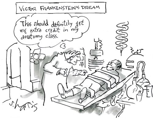 Victor Frankenstein's Dream: 'This should definitely get me extra credit in my anatomy class.'