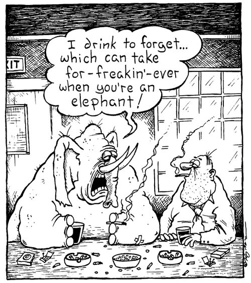 "I drink to forget...which can take for freakin-ever when you're an elephant"