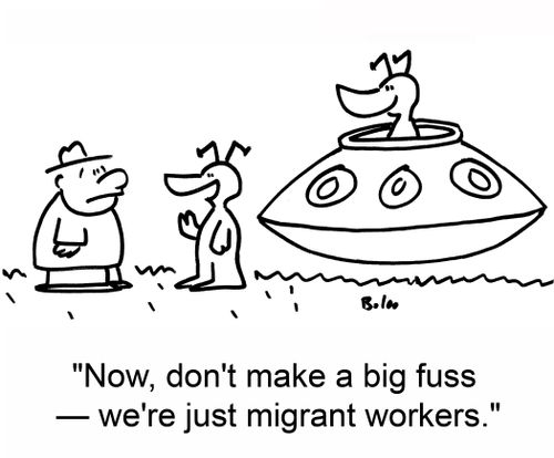 'Now, don't make a big fuss -- we're just migrant workers.'
