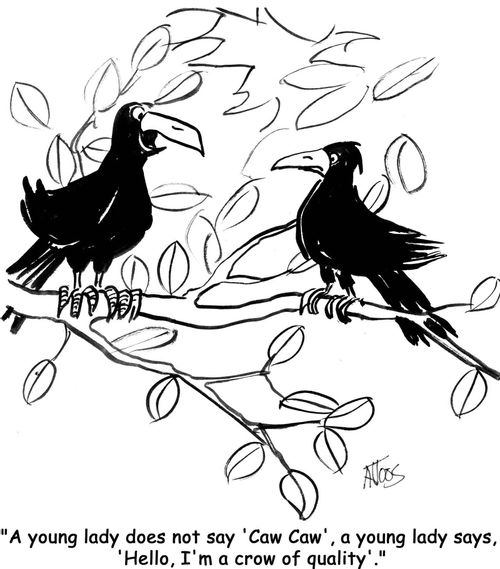 'A young lady does not say 'Caw Caw', a young lady says, 'Hello, I'm a crow of quality'.'