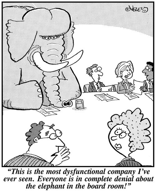 'This is the most dysfunctional company I've ever seen. Everyone is in complete denial about the elephant in the boardroom!'