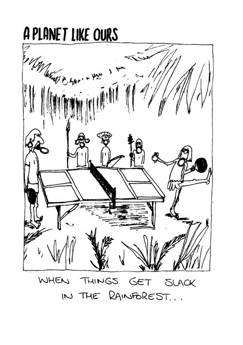 When things get slack in the rainforest... (a game of table tennis).